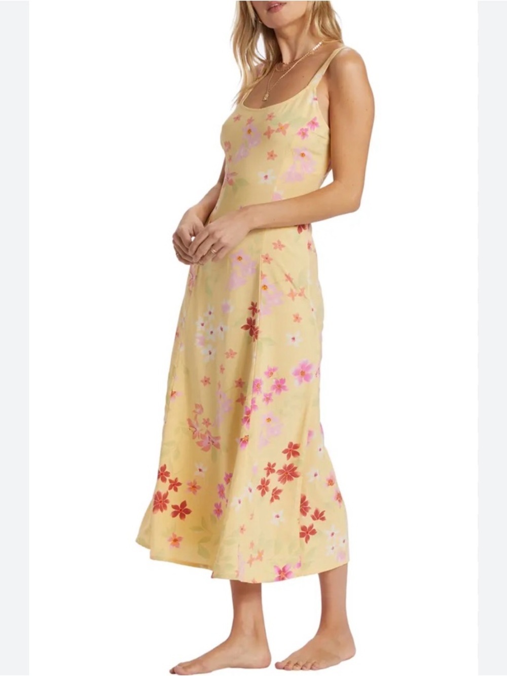 Billabong 90s calling Yellow Floral Slip Midi Dress